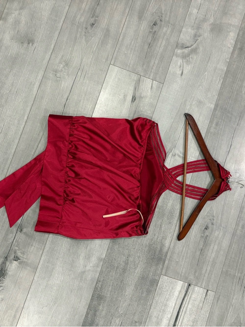 Red Satin Halter Top with Strappy Back